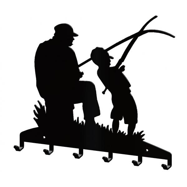 Halász a fiával fém kulcstartó 6 akasztóval 2