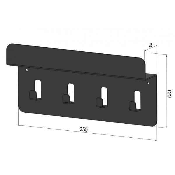 Kulcstartó 4 akasztós polccal 25x12 cm, Antracit 4