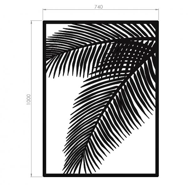Fali dekoráció, Pálmafa levél, fekete, 100x74 cm, acél, fekete 4